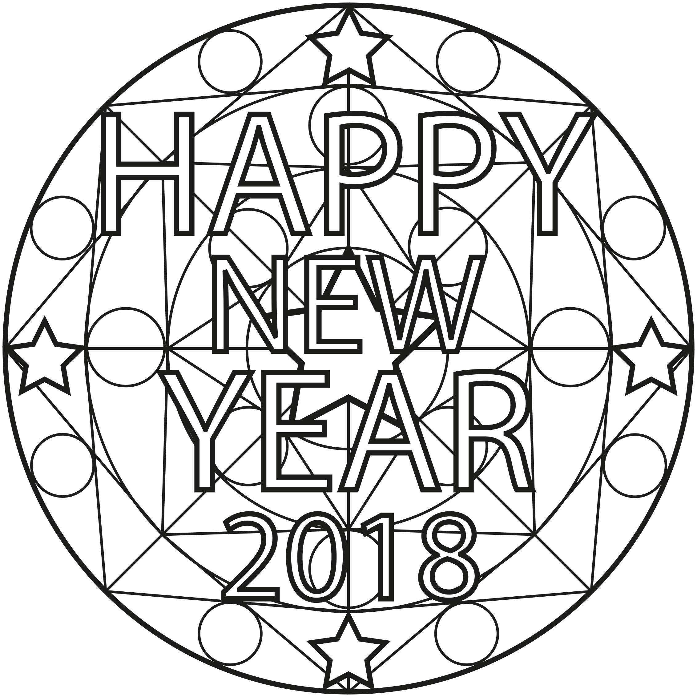 Un Mandala 'HAPPY NEW YEAR' de difficulté 'normale', qui conviendra aux enfants et aux adultes qui souhaitent des coloriages ni trop simples ni trop difficiles.