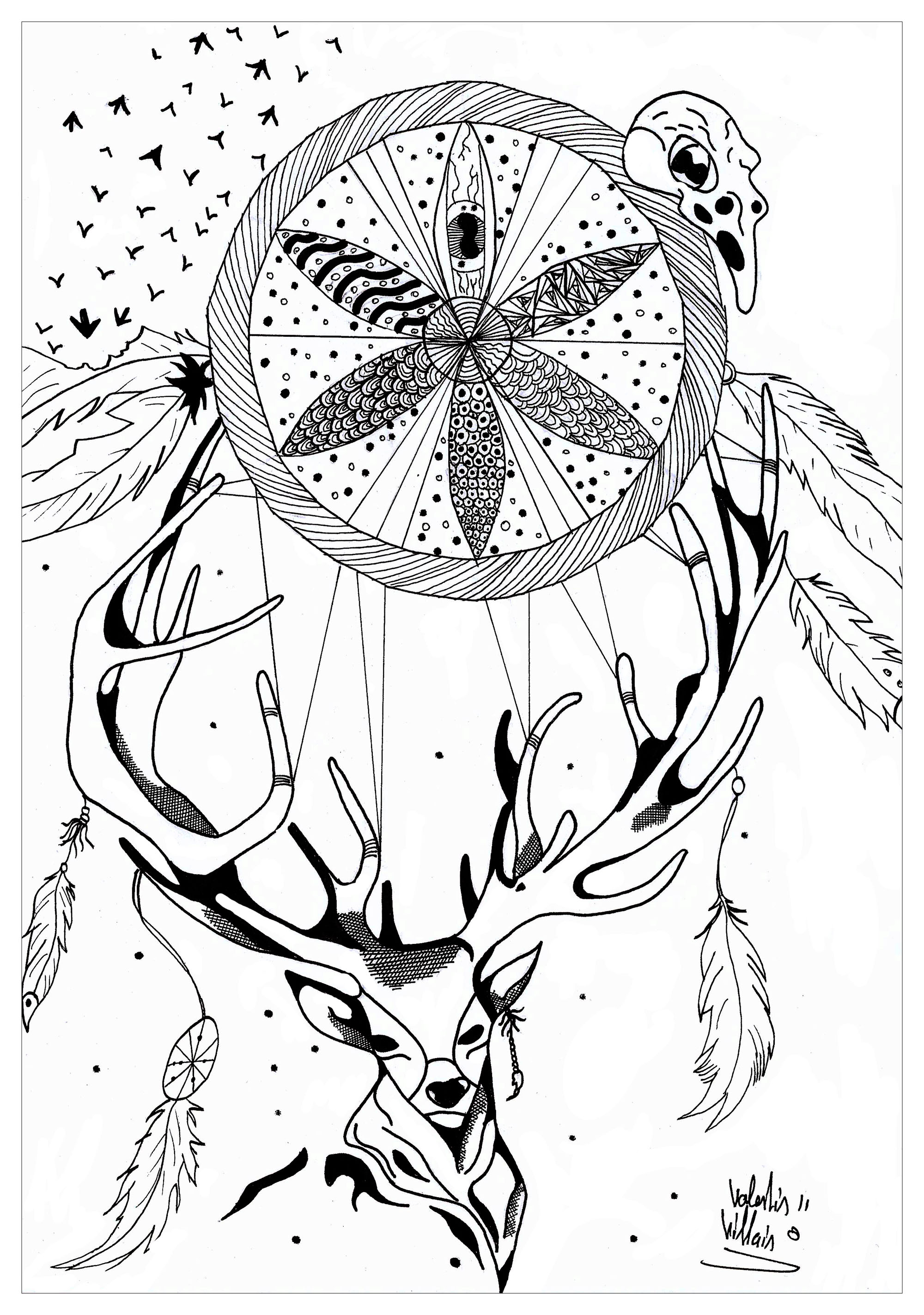 colorier attrape reve mandala a imprimer cerf dreamcatcher par valentin free to print