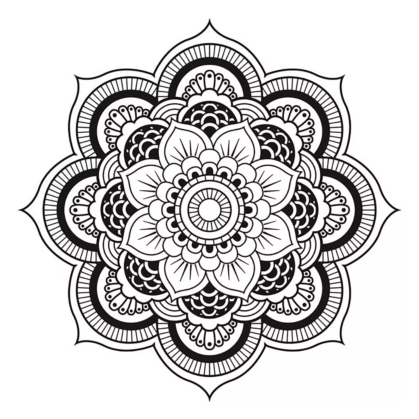 Mandala fleur symétrique et intriguante (Mandalas de difficulté normale)