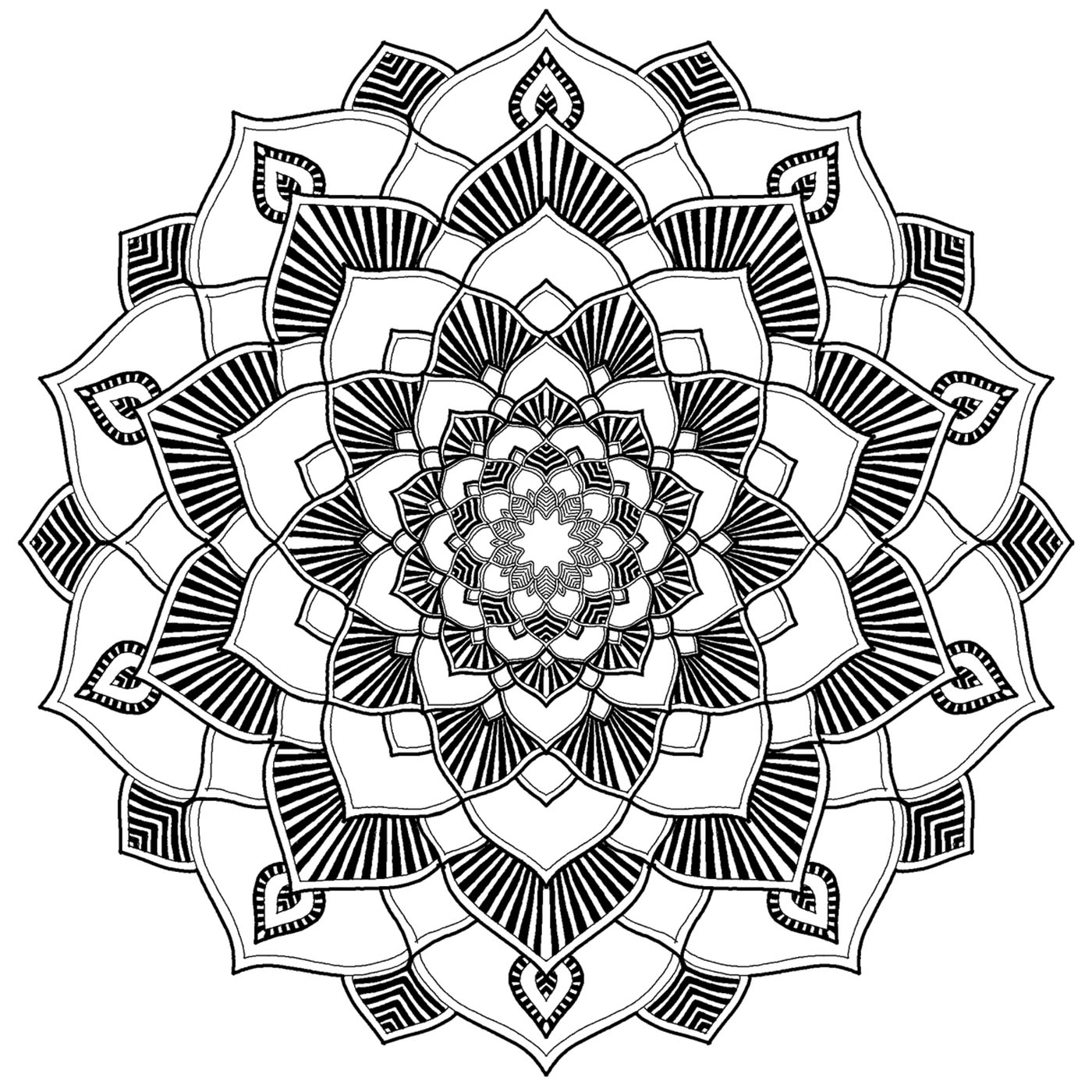 Superbe Mandala parfait pour se détendre et prendre plaisir à mettre en couleurs des motifs répétés et superbement dessinés.