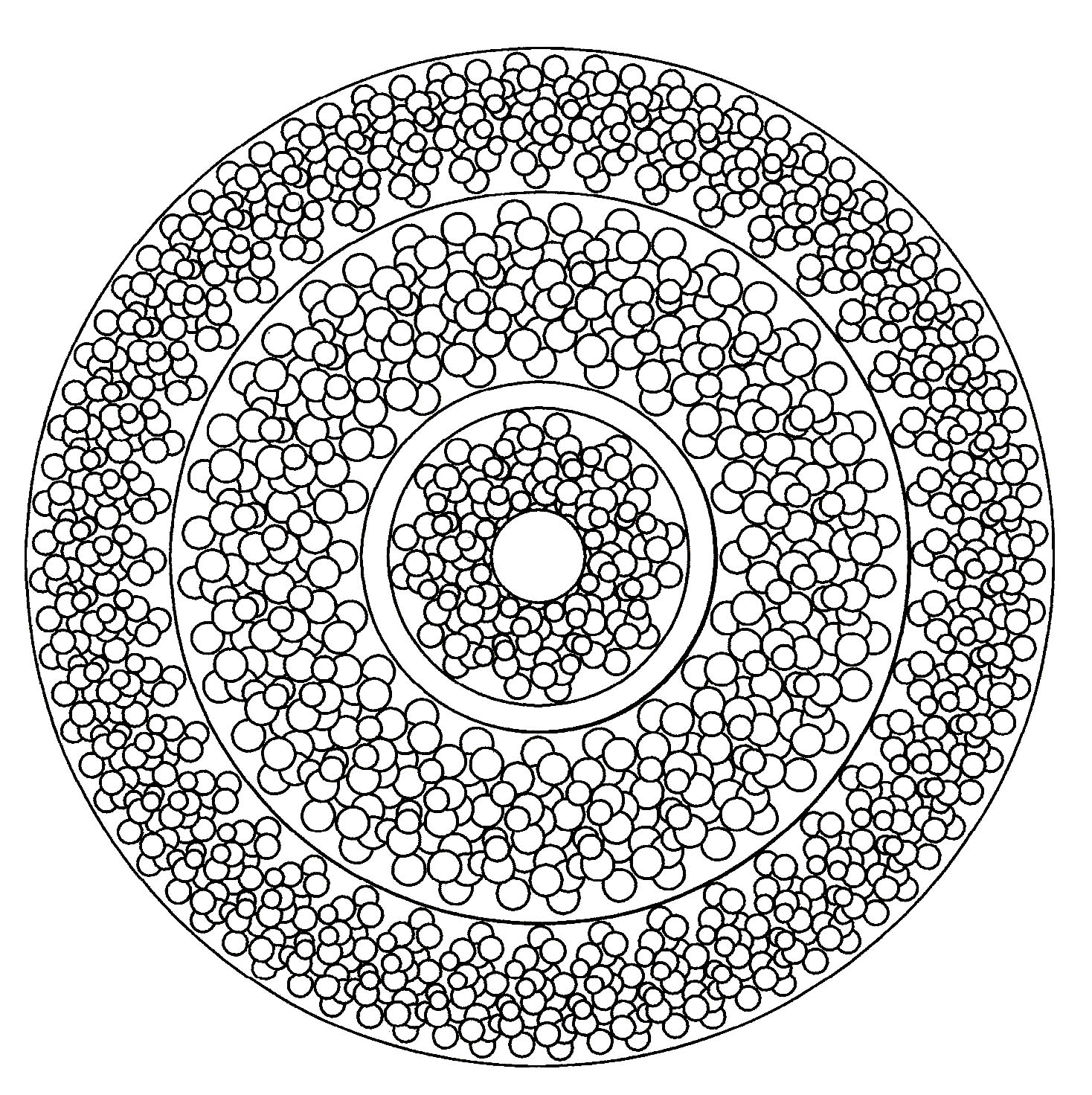 Un Mandala composé de petites zones circulaires qui sort de l'ordinaire, qui vous permettra de passer un bon moment de coloriage, sans trop vous compliquer la vie à colorier de toute petites zones.