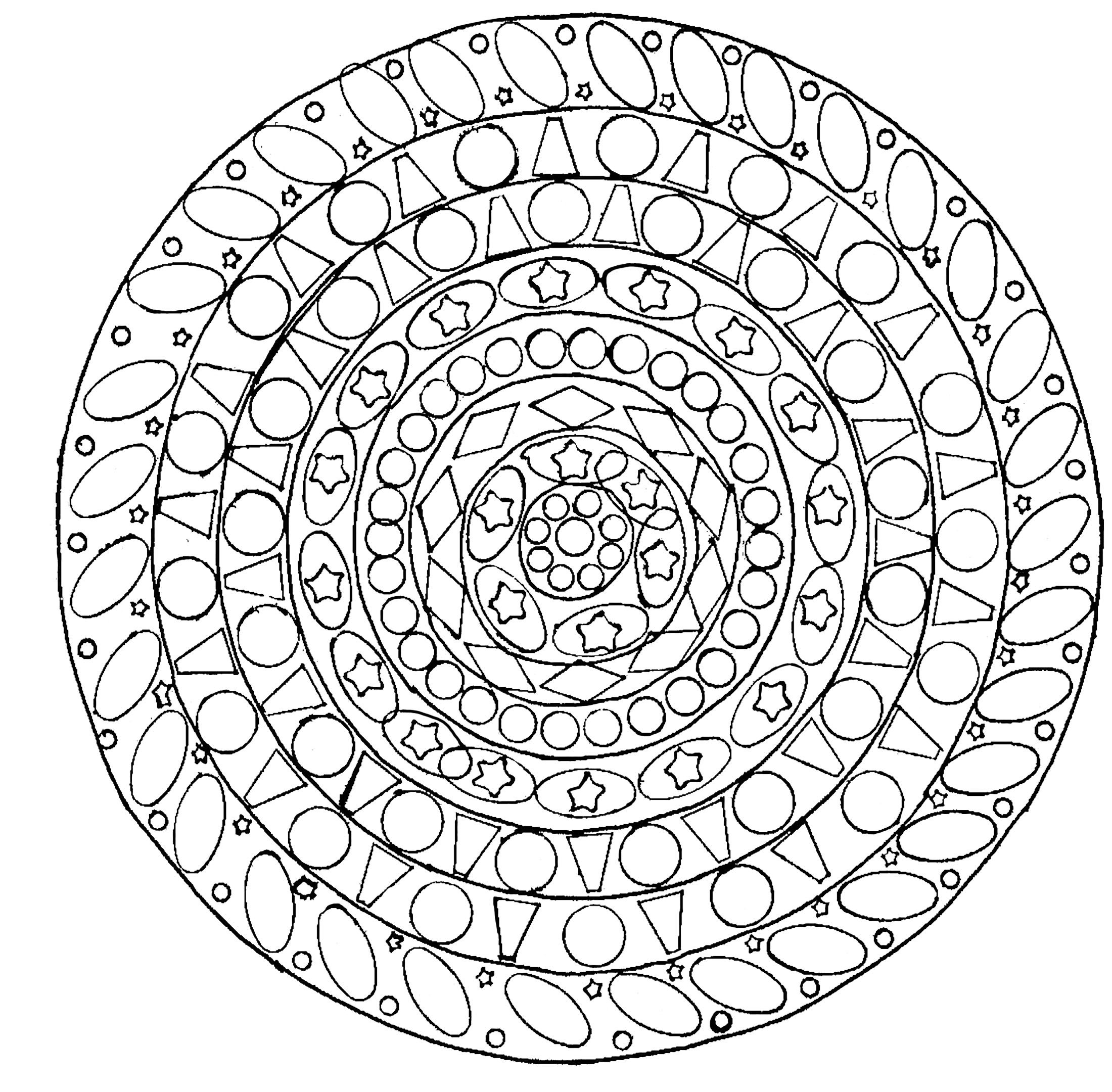 Si vous cherchez un Mandala avec petits éléments pas trop compliqué à colorier, mais avec quand même un niveau de difficulté relatif, celui-ci est parfait pour vous.