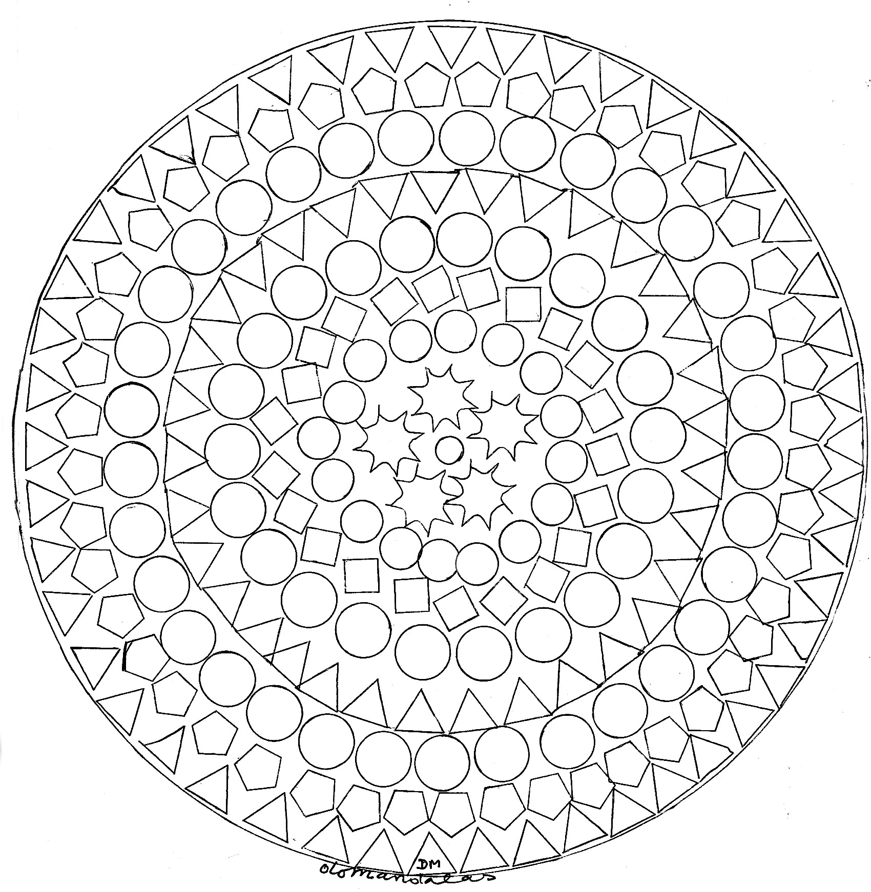 Si vous cherchez un Mandala avec des ronds pas trop compliqué à colorier, mais avec quand même un niveau de difficulté relatif, celui-ci est parfait pour vous.