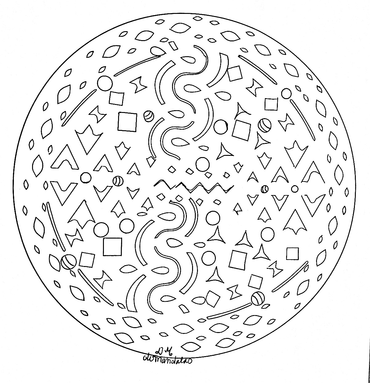 Un Mandala avec carrés et étoiles, de difficulté 'normale', qui conviendra aux enfants et aux adultes qui souhaitent des coloriages ni trop simples ni trop difficiles.
