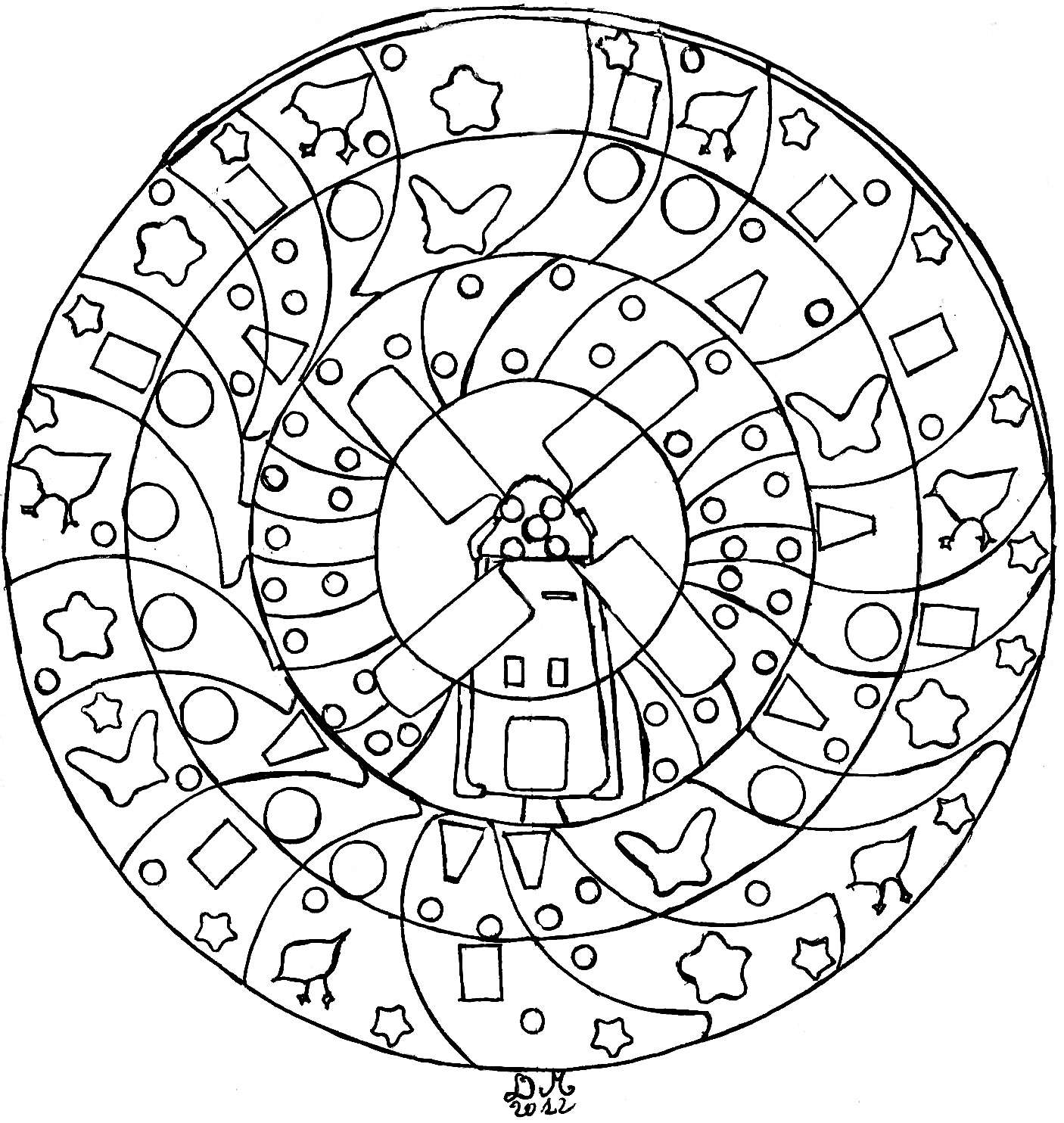 Mandalas de difficulté normale : Mandala moulin Mandalas de difficulté normale : Mandala moulin