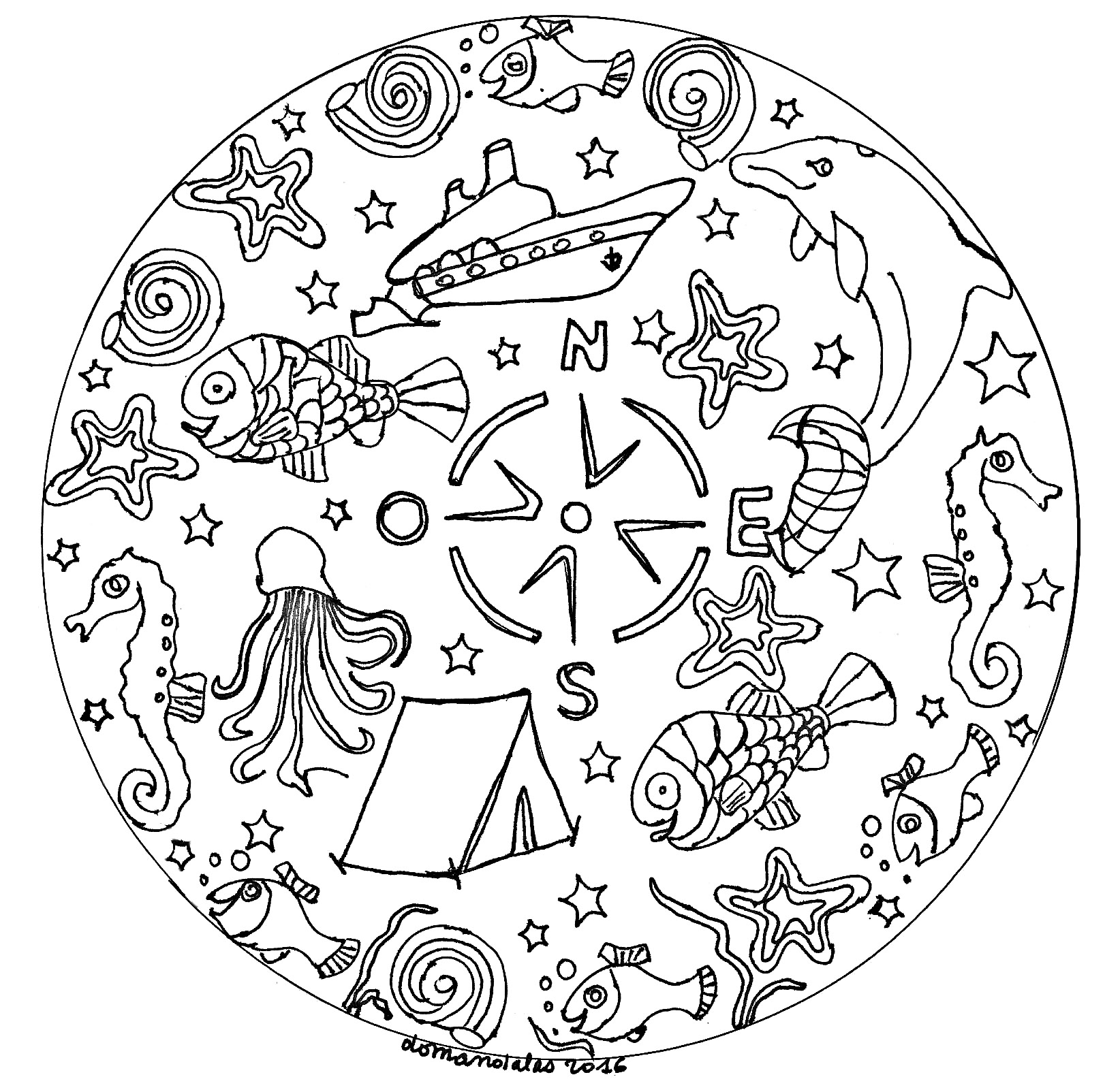Mandalas de difficulté normale : Mandala symbolisant les vacances Mandalas de difficulté normale : Mandala symbolisant les vacances