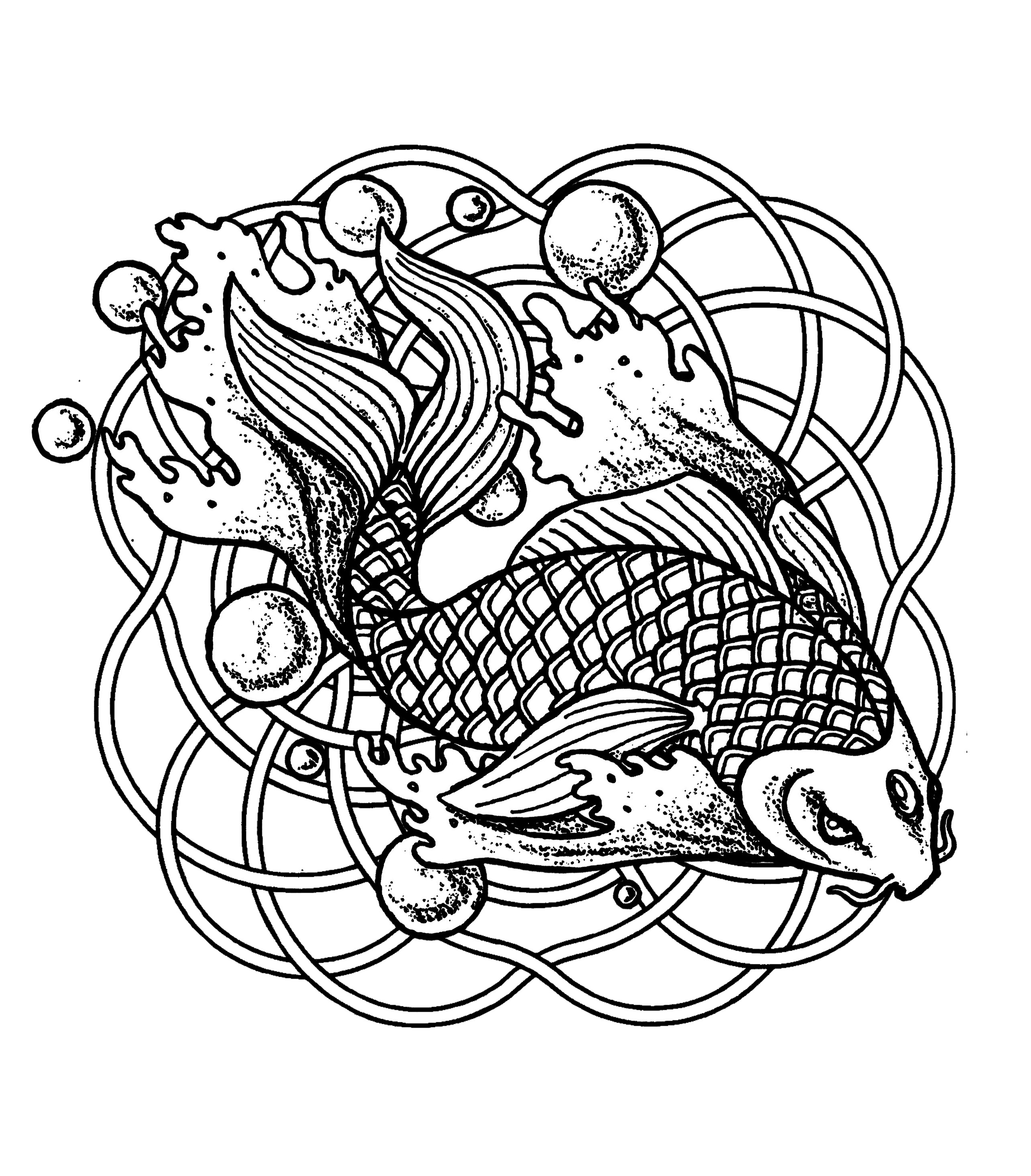Un Mandala comportant un poisson style chinois