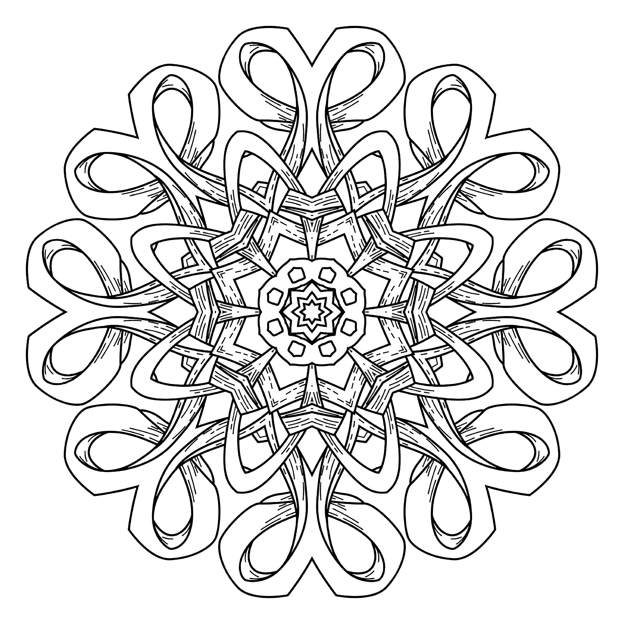Un Mandala 'rubans' qui sort de l'ordinaire, qui vous permettra de passer un bon moment de coloriage, sans trop vous compliquer la vie à colorier de toute petites zones.