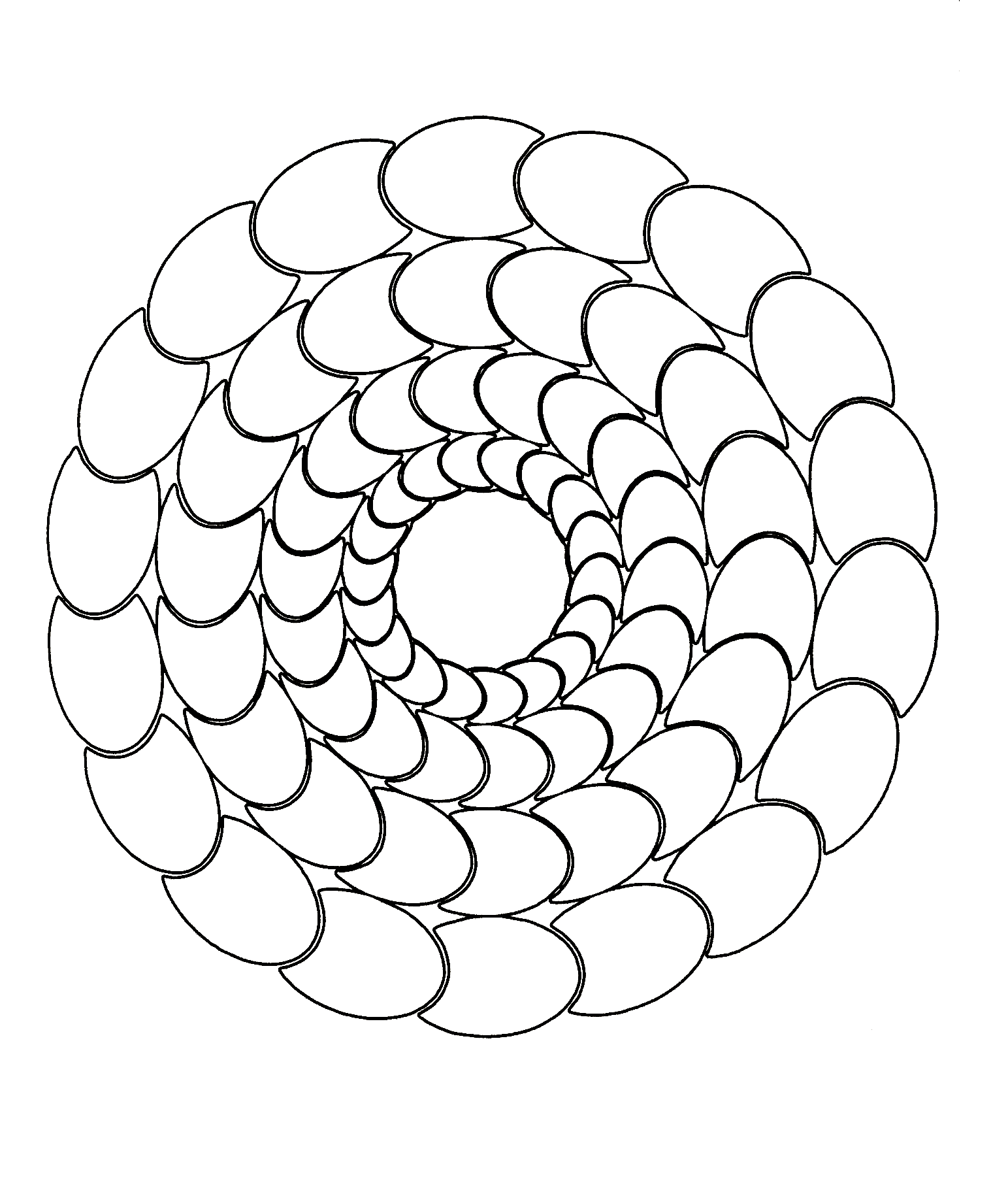 Magnifique mandala avec une succession de formes ovales. Simple à colorier.