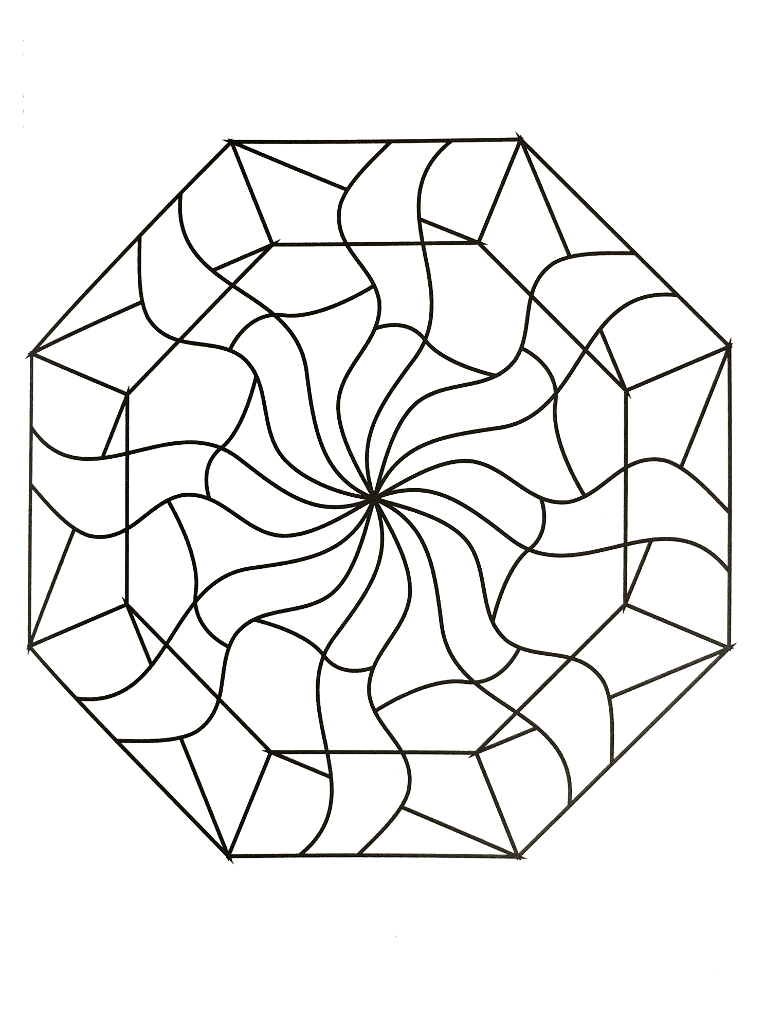 Mandala à télécharger avec une succession de formes prolongeant une superbe fleur au centre. Assez simple à colorier.