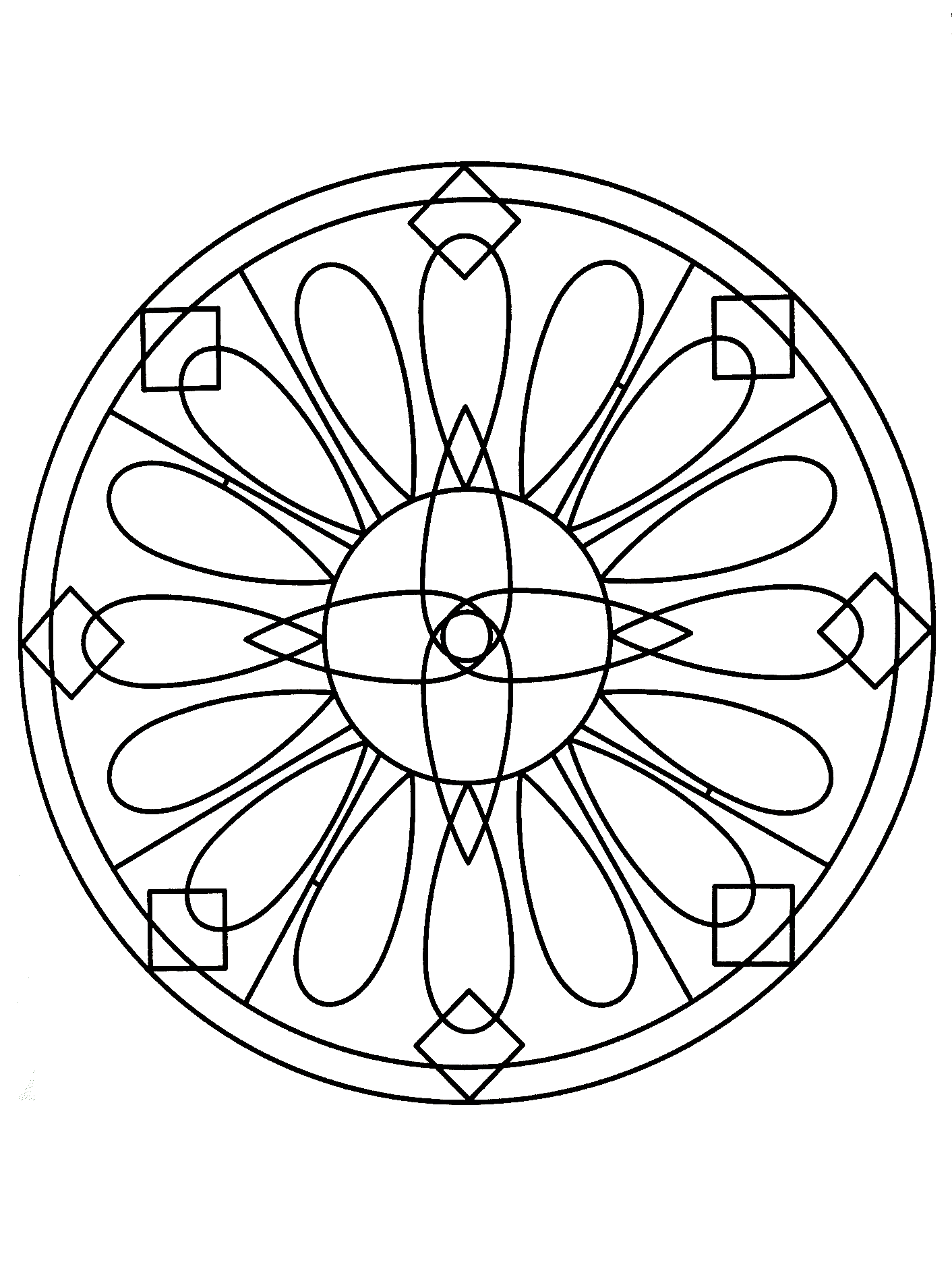 Mandala à télécharger avec différentes formes géométrique assez original. Simple à colorier.