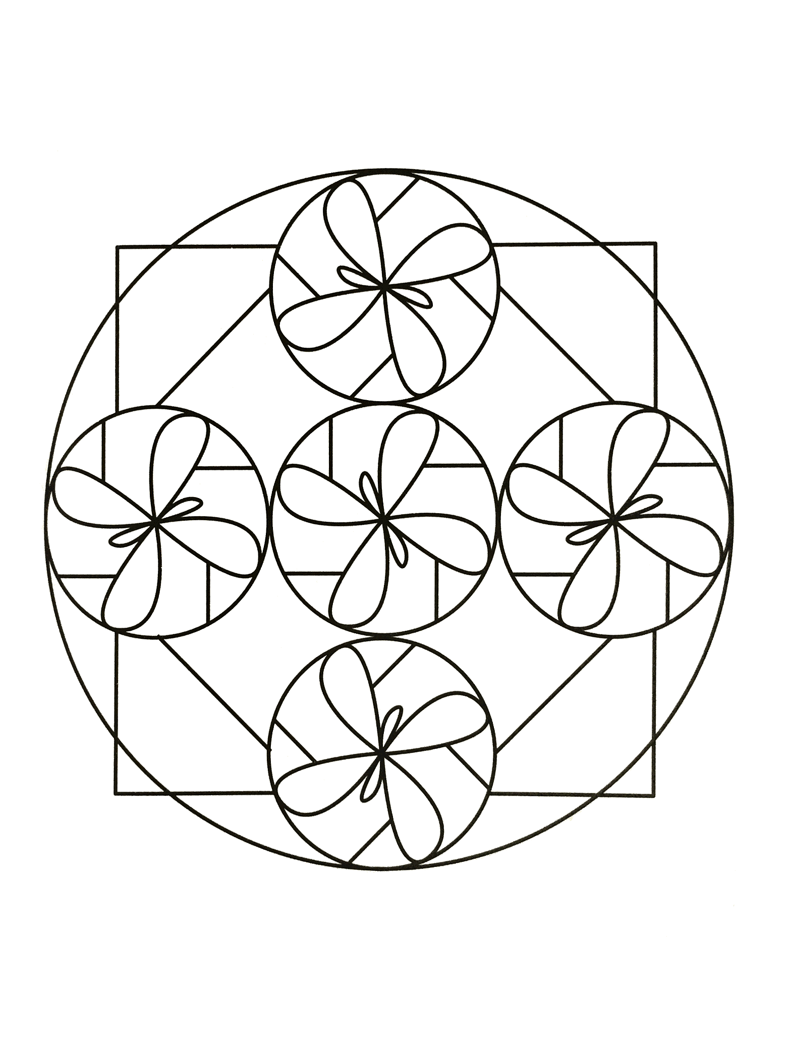 Très joli mandala à colorier avec plusieurs fois le même symboles o figure plusieurs papillons. Très facile.