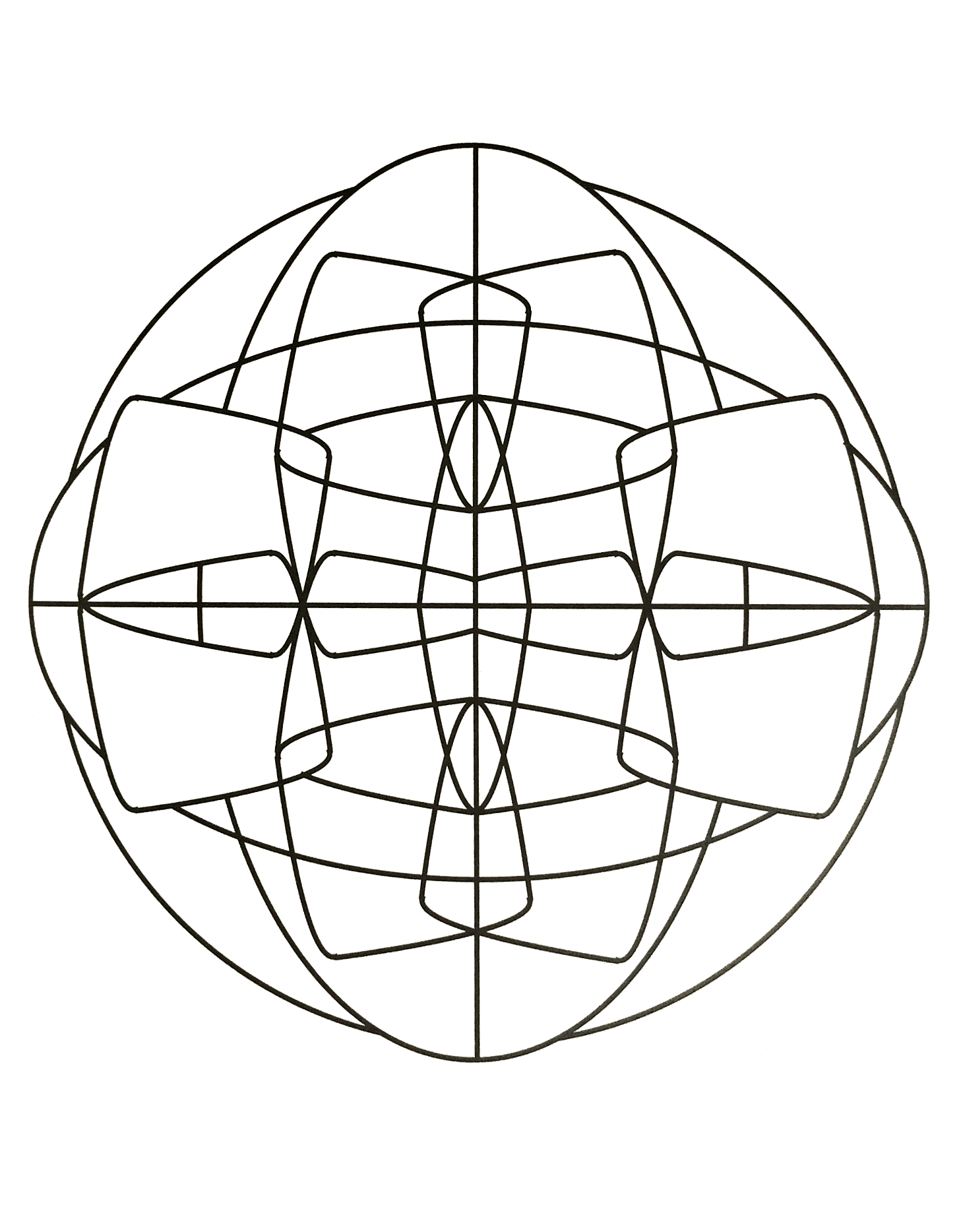 Magnifique mandala symétrique et assez abstrait avec une impression de graphisme tout au long de celui-ci. Assez simple.