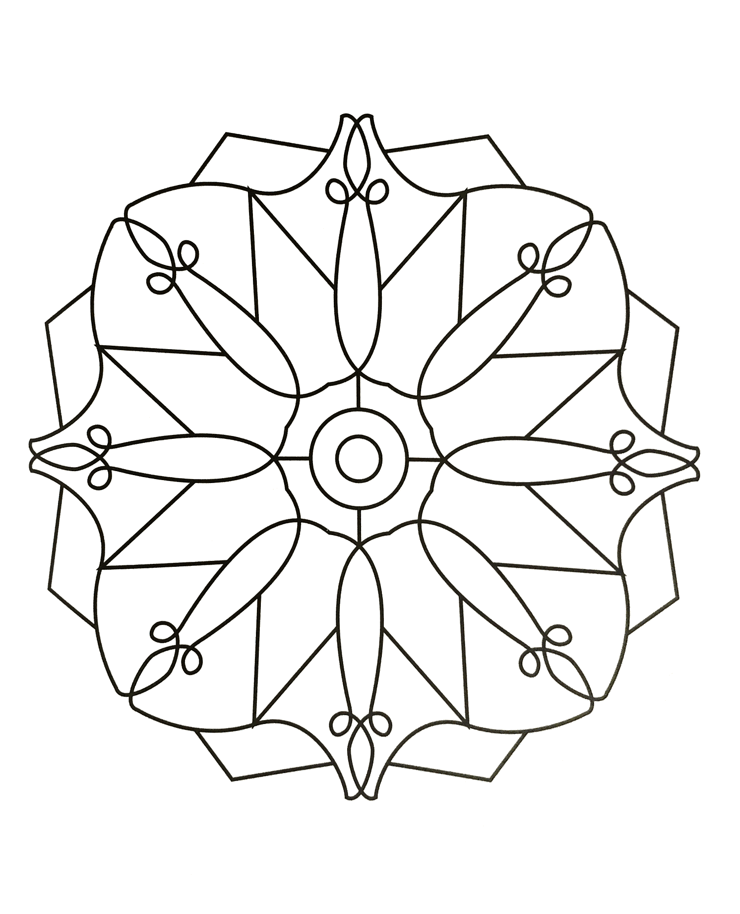 Très joli mandala avec une magnifique fleur qui prend l'intégralité du dessin. Simple à colorier.