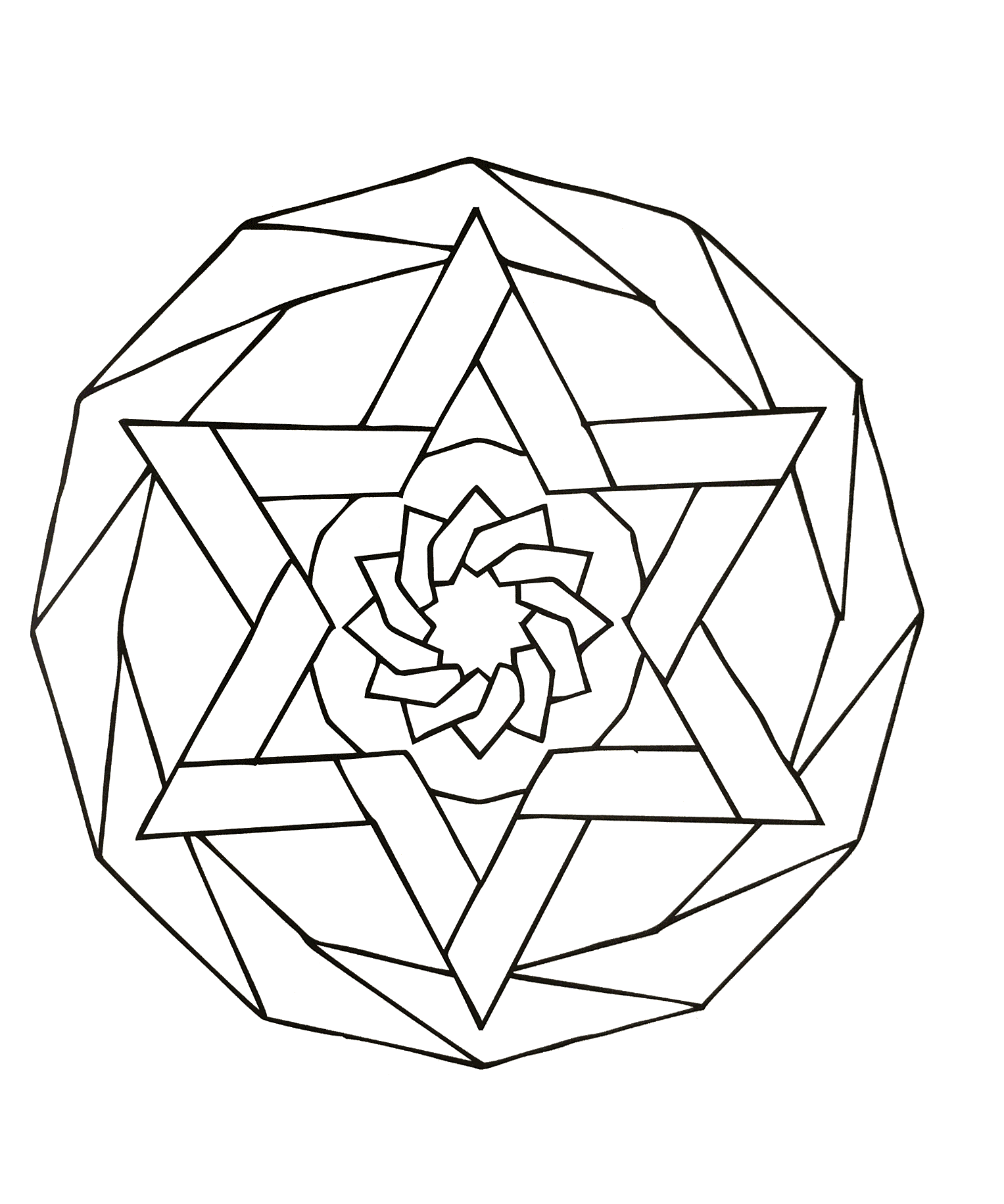 Mandala à colorier avec une étoile prenant l'ensemble du dessin ainsi qu'une magnifique fleur au centre de ce mandala.