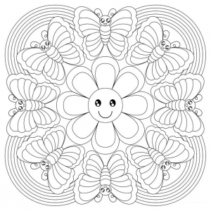 mandala-a-colorier-gratuit-papillons-et-petite-fleur