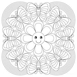 Mandala A Colorier Gratuit Papillons Et Petite Fleur