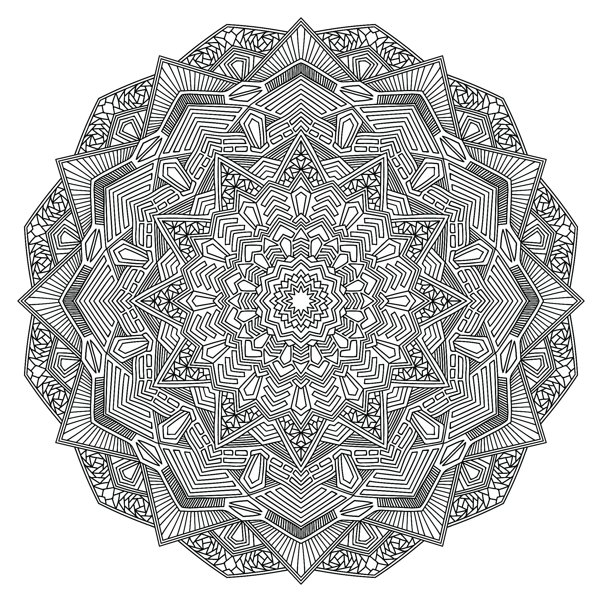 Avec ce Mandala anguleux on atteint le top de la difficulté ! Serez vous capable de le colorier en entier sans dépasser ? Le choix des couleurs est personnel à chacun et doit se faire selon la vibration du moment.