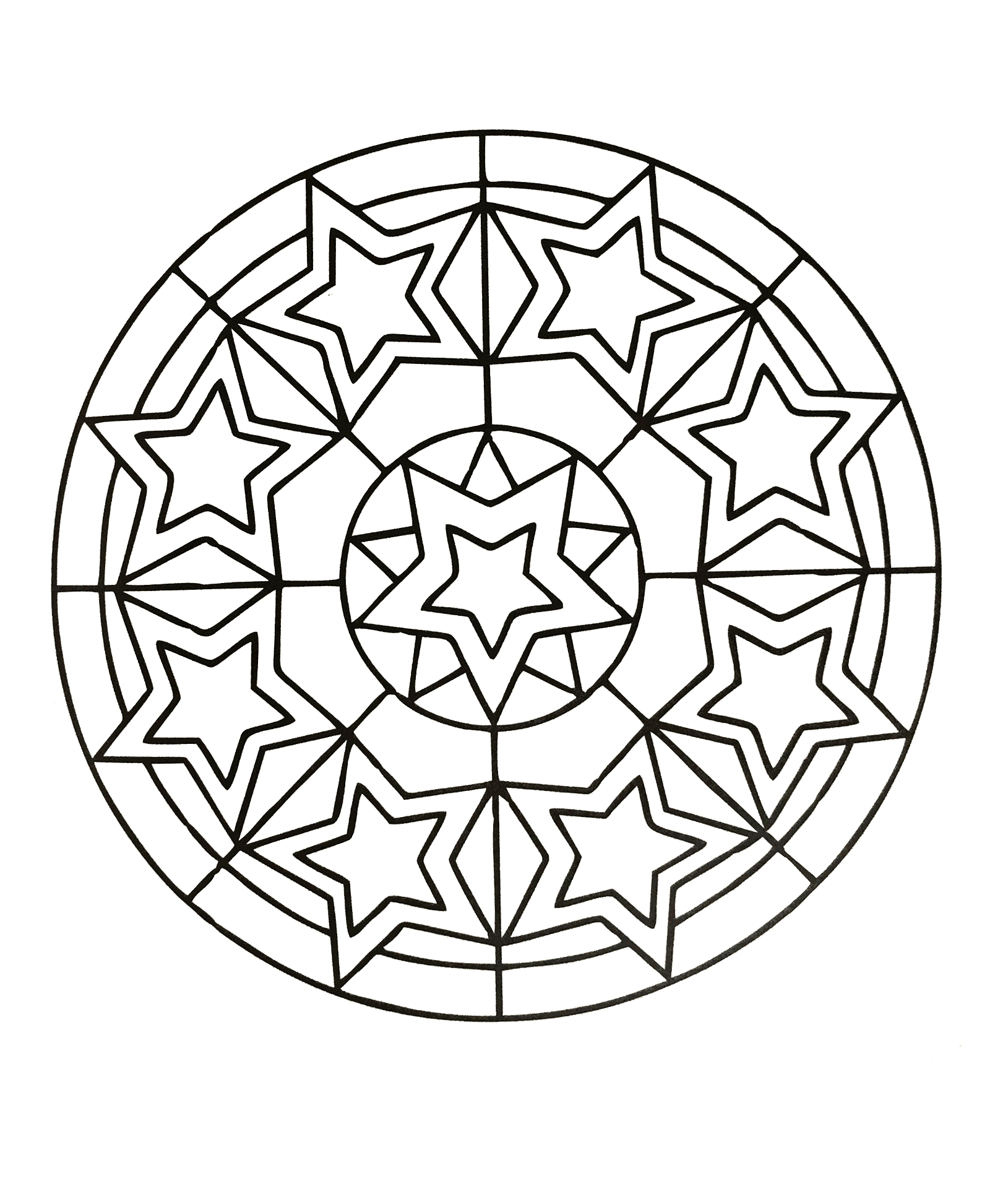 Quand le coloriage devient réellement de l'Art Thérapie ... C'est le cas avec ce coloriage de Mandala très harmonieux et délicat, créé à partir de motifs d'étoiles.