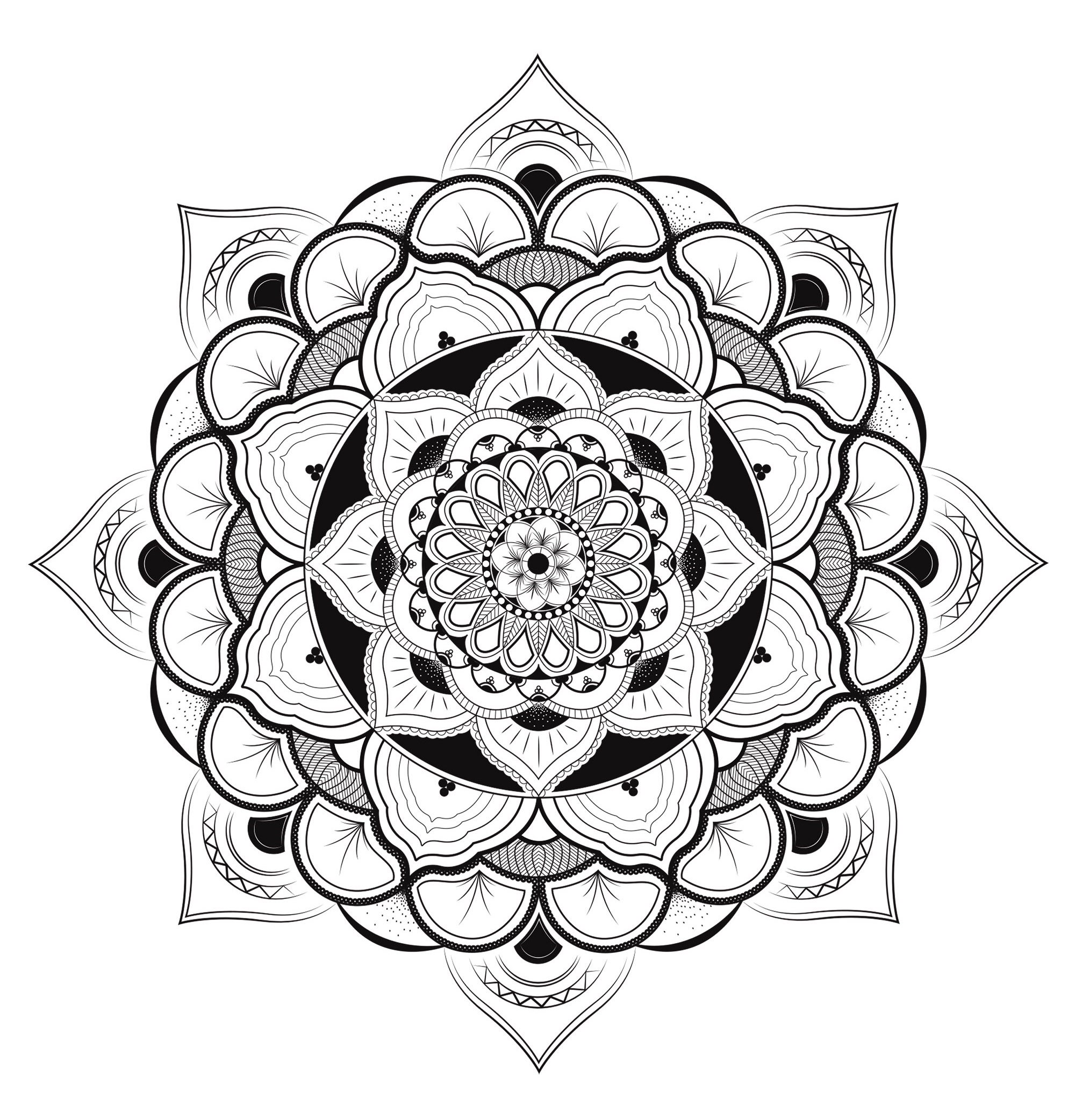 Mandala ultra complexe et détaillé réalisé par Louise. Il est inspiré des Mandalas tibétains. Le saviez-vous ? Des temples tibétains entiers sont construits selon des modèles de mandalas géants, c’est le cas du temple de Borobudur qui, vu du ciel, forme un mandala géant.