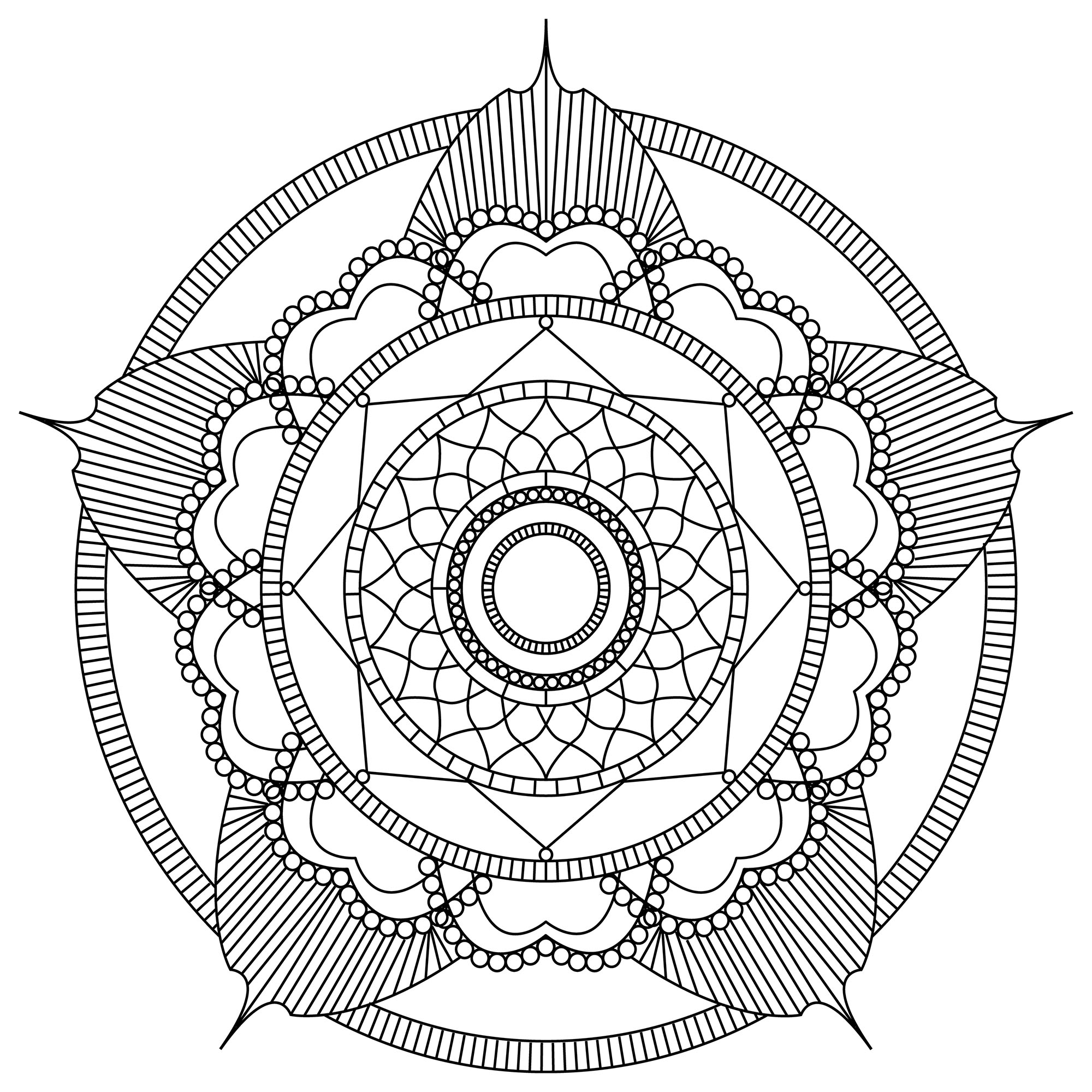 Un Mandala très harmonieux, pour un moment de pure relaxation. Vous ressentirez immédiatement les bénéfices de l'Art Thérapie ... Dans ce mandala il y a des zones larges et d'autres très fines.