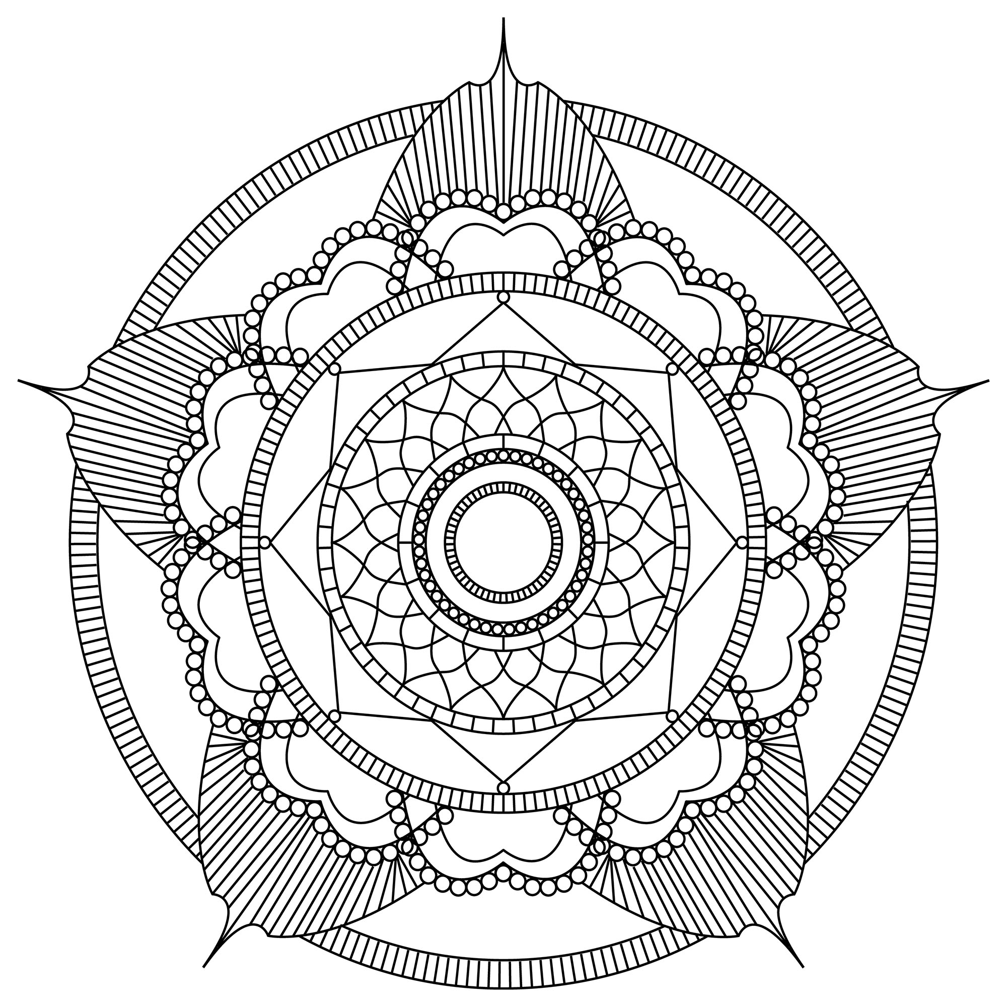 Un Mandala très harmonieux, pour un moment de pure relaxation. Vous ressentirez immédiatement les bénéfices de l'Art Thérapie ... Dans ce mandala il y a des zones larges et d'autres très fines.