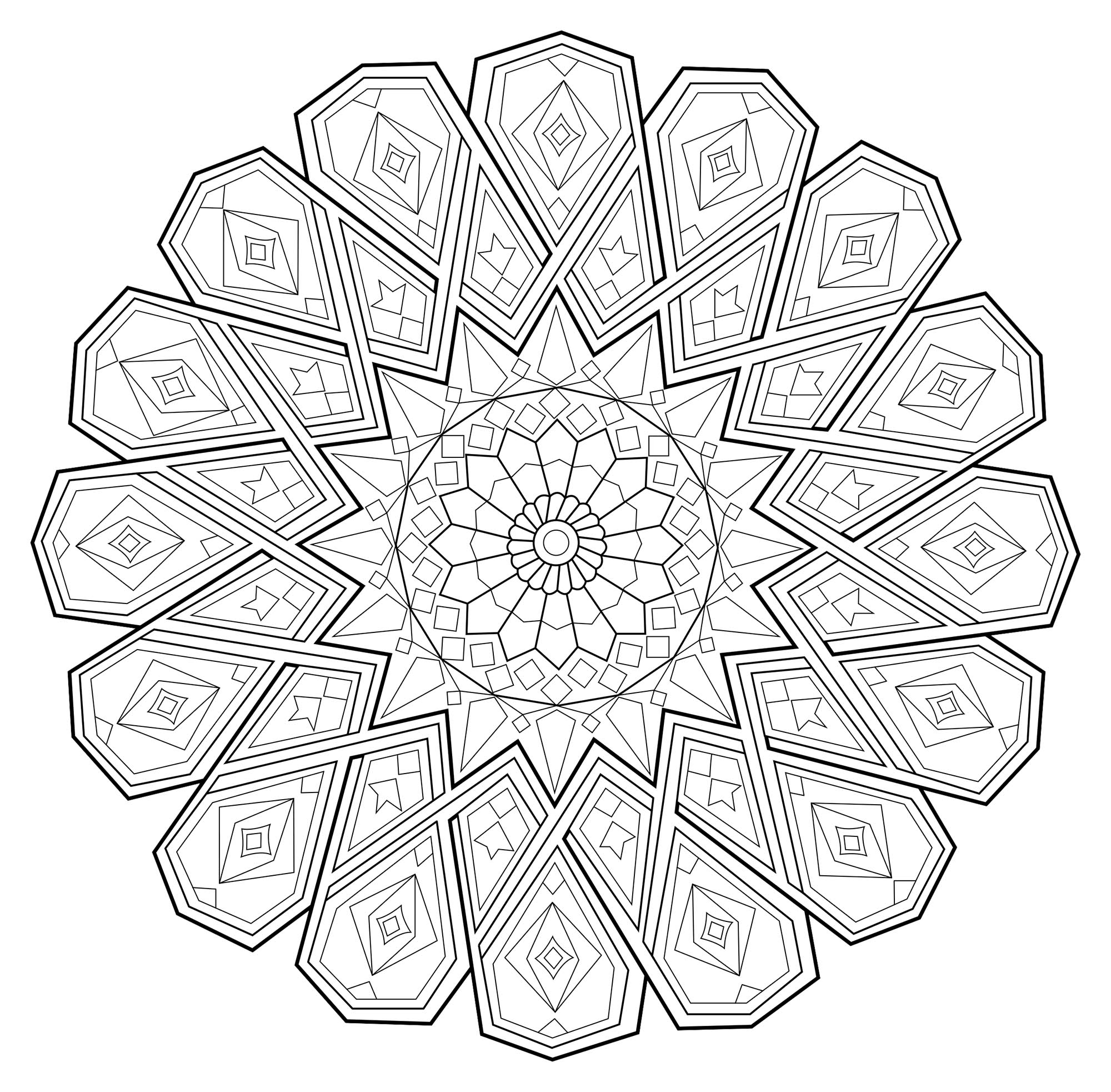 Laissez vous guider par votre instinct pour mettre en couleur cet incroyable Mandala ! Son style particulier semble inspiré de motifs incas ou aztèques. Faites exprimer votre âme, votre passion, et le résultat sera à votre image.