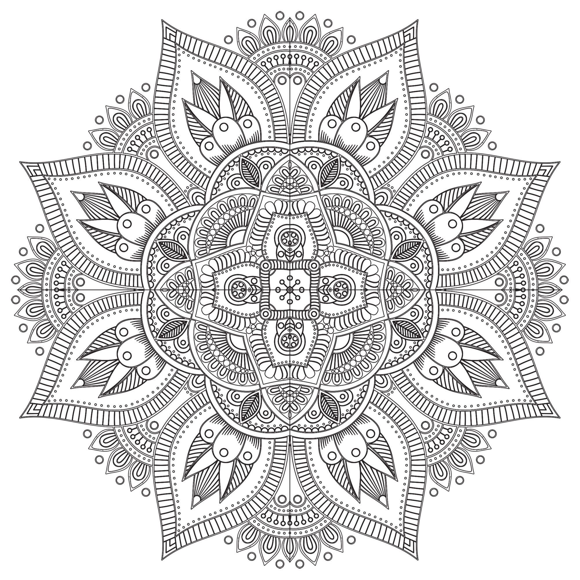 Quand le coloriage devient réellement de l'Art Thérapie ... C'est le cas avec ce coloriage de Mandala très harmonieux et délicat, symbolisant, si vous souhaitez le voir ainsi, une jolie fleur pleine de vie.