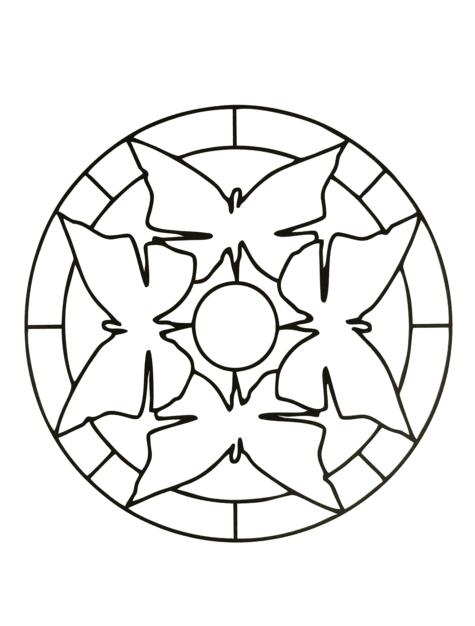 Mandalas Zen & Anti-stress : Mandala simple avec des formes ressemblant à des papillons Mandalas Zen & Anti-stress : Mandala simple avec des formes ressemblant à des papillons